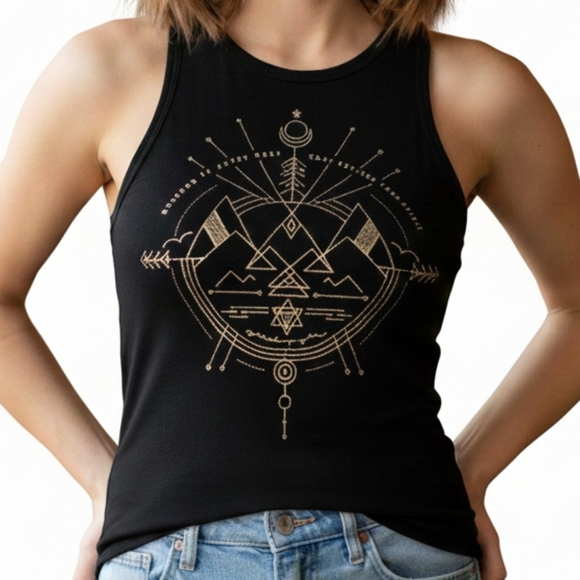 ✨Spiritual Gangster✨ Black Racer Back Stretch Tank Top with Gold Graphic - Picture 2 of 6